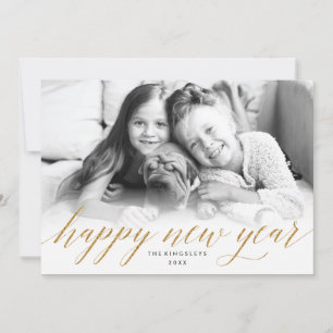 Glittery New Year Photo Card in Faux Gold Glitter