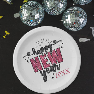 Glittery New Year's Eve Party  Paper Plate
