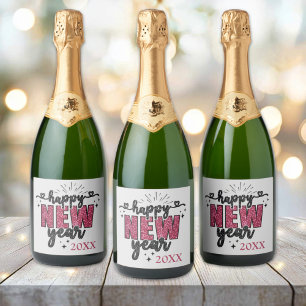 Glittery New Year's Eve Party Sparkling Wine Label