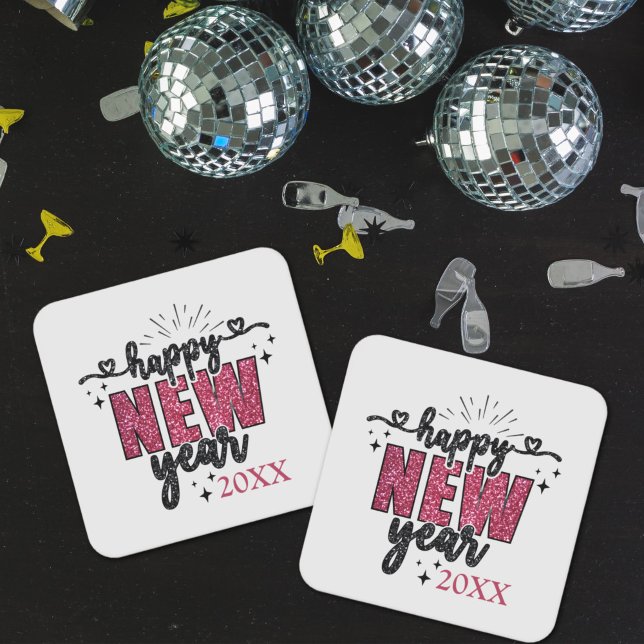 Glittery New Year's Eve Party  Square Paper Coaster (Glittery New Year's Eve party coaster)