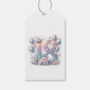 Glittery Number 18 with Balloons,Tiara and Flowers Gift Tags