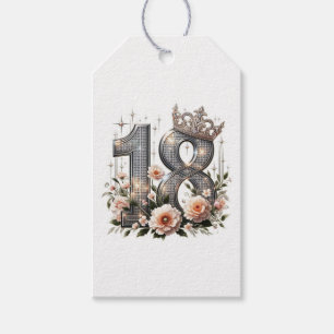 Glittery Number 18 with Tiara and Flowers Gift Tags