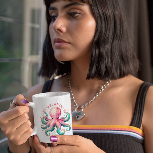 Glittery Octopus Watercolors Monogram Coffee Mug (Creator Uploaded)