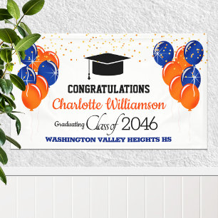 Glittery Orange and Blue Graduation Banner