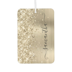 Glittery Pale Gold Foil Girly Signature Photo Car Air Freshener