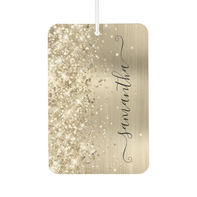 Glittery Pale Gold Foil Girly Signature Photo Car Air Freshener (Front)