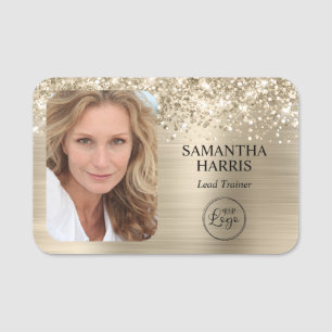 Glittery Pale Gold Foil Logo and Photo Name Tag
