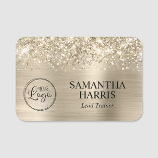 Glittery Pale Gold Foil Logo Name Tag