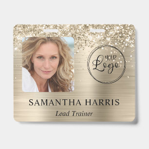 Glittery Pale Gold Foil Photo and Logo ID Badge
