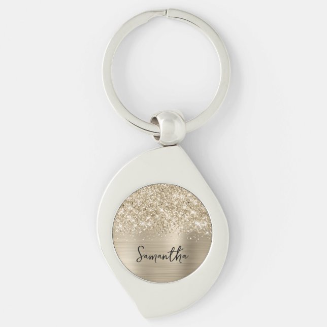 Glittery Pale Gold Glam Name Key Ring (Front)