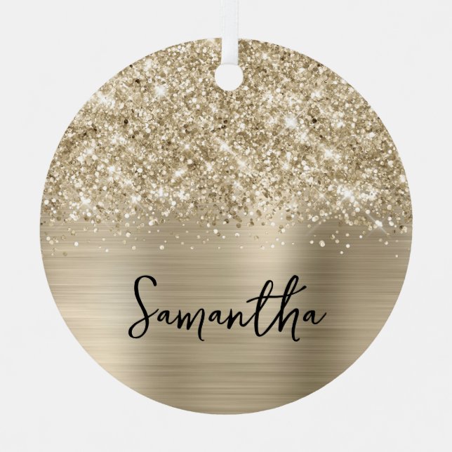 Glittery Pale Gold Glam Name Metal Tree Decoration (Front)