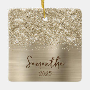 Glittery Pale Gold Glam Name Photo Ceramic Ornament