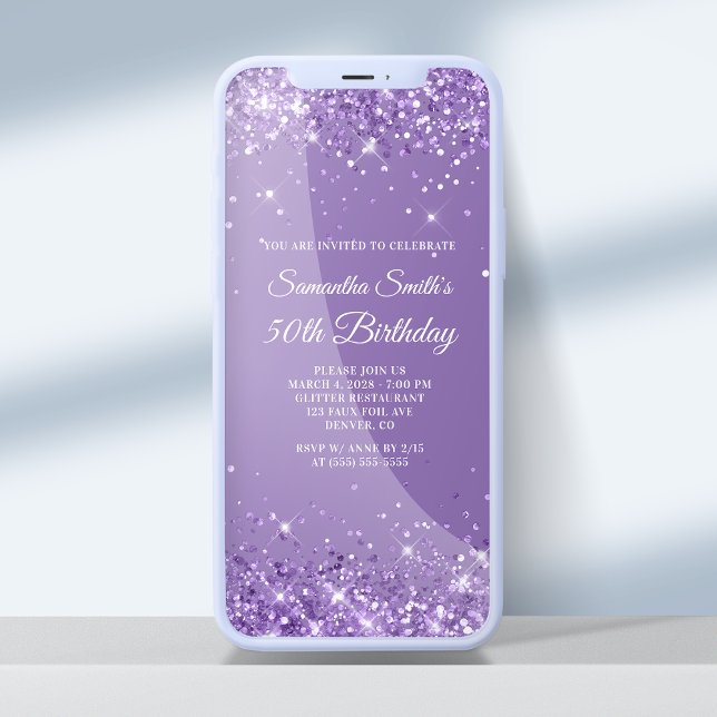 Glittery Pale Purple 50th Birthday Invitation (Creator Uploaded)