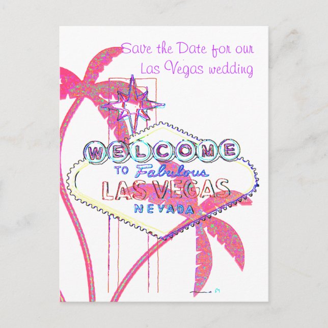 Glittery Palms Las Vegas Save the Date Announcement Postcard (Front)