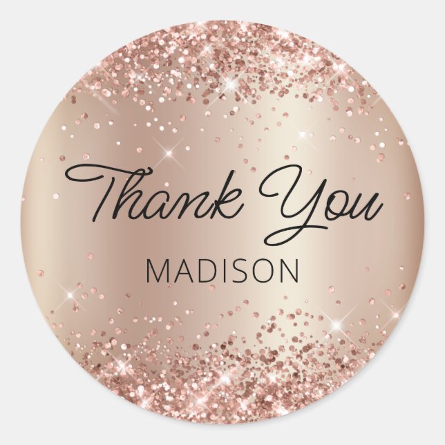 Glittery Pastel Bronze Shimmer Ombre Thank You Classic Round Sticker (Front)