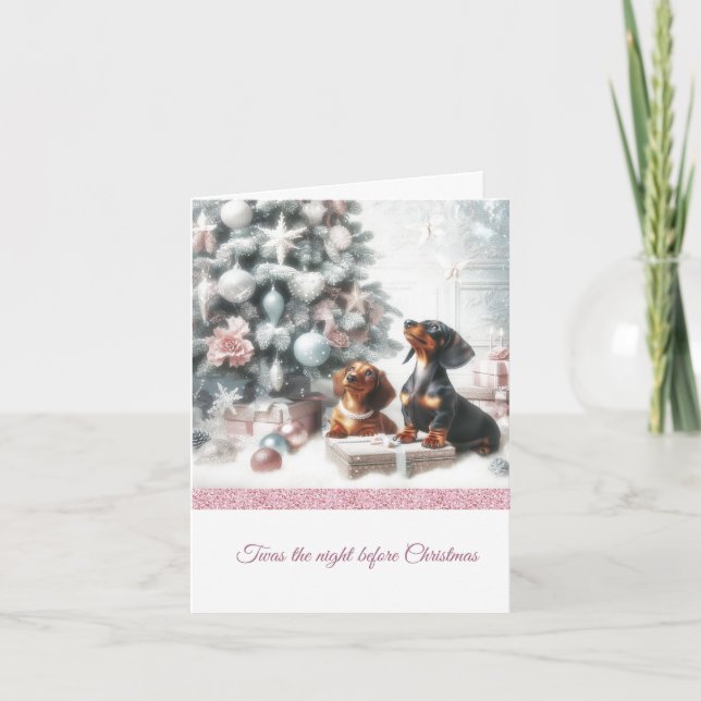 Glittery Pastel Dachshund Christmas Card (Front)
