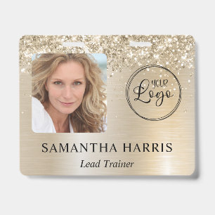Glittery Pastel Pearl Gold Glam Photo and Logo ID Badge