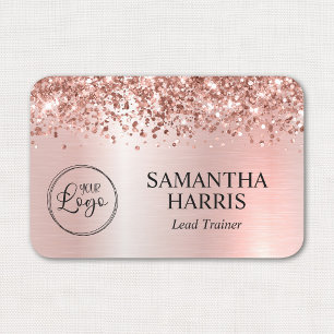 Glittery Pastel Pink and Rose Gold Glam Logo Name Tag