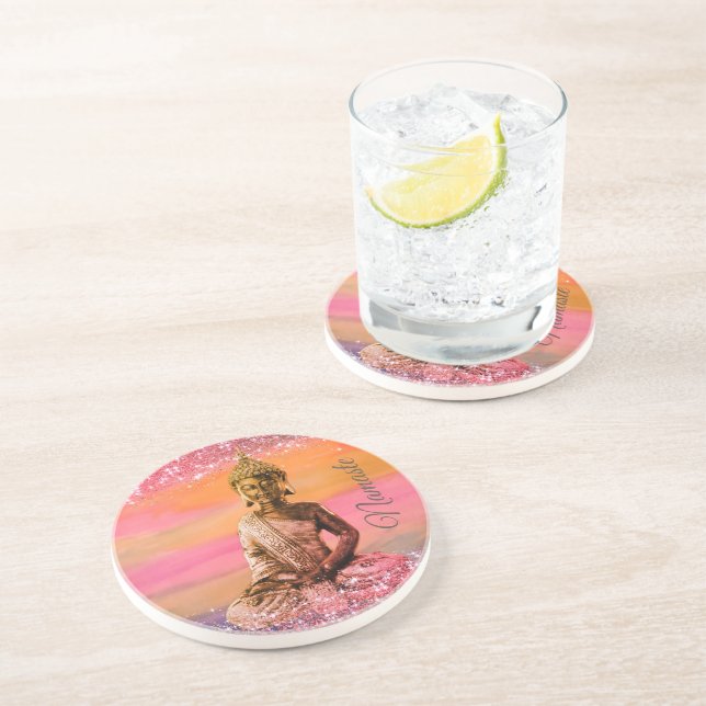 Glittery Pastels Namaste Zen Budda   Coaster (Side)