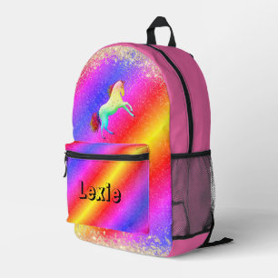 Glittery Pastels Rainbow Unicorn Personalised Printed Backpack