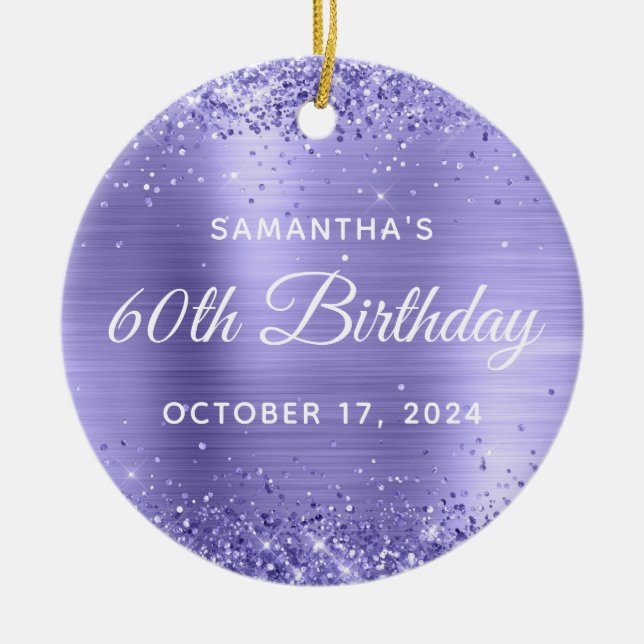 Glittery Periwinkle Foil 60th Birthday Ceramic Ornament (Front)