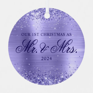 Glittery Periwinkle Foil Our 1st Christmas Metal Tree Decoration