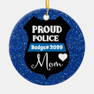 Glittery Personalised Proud Police Mum Badge Ceramic Ornament