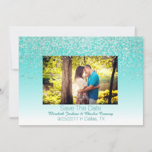 Glittery Photo Wedding Save The Date Card