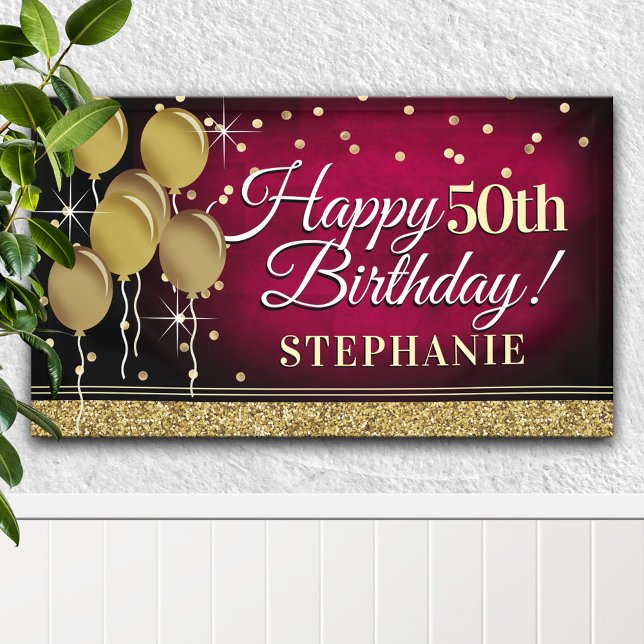 Glittery Pink and Gold Happy 50th Birthday Banner (Creator Uploaded)
