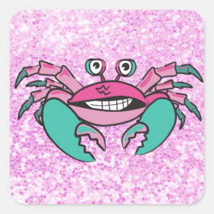Glittery Pink and Teal Crab Sticker
