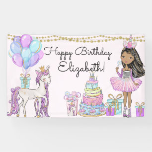 Glittery Pink Birthday Girl Unicorn Glam Banner