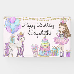 Glittery Pink Birthday Girl Unicorn Glam Banner