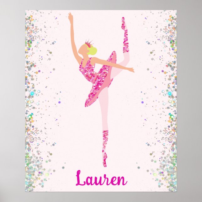 Glittery Pink Blonde Ballerina Dance Art Poster (Front)