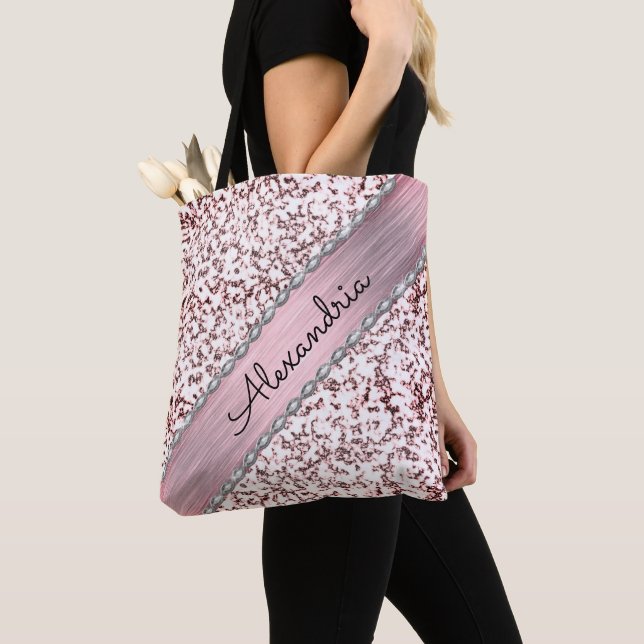 Glittery  Pink Blush  Personalised Marble Tote Bag (Close Up)