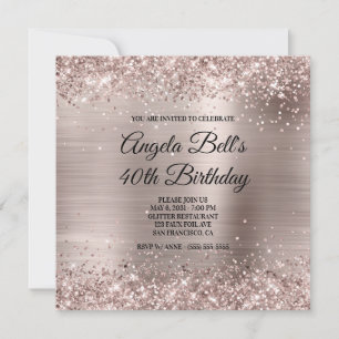 Glittery Pink Champagne Faux Foil 40th Birthday Invitation