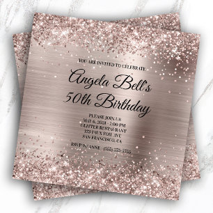 Glittery Pink Champagne Faux Foil 50th Birthday Invitation