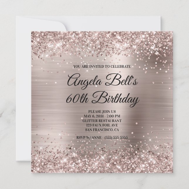 Glittery Pink Champagne Faux Foil 60th Birthday Invitation (Front)