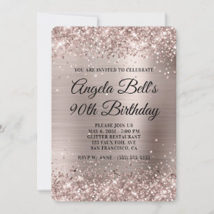 Glittery Pink Champagne Faux Foil 90th Birthday Invitation