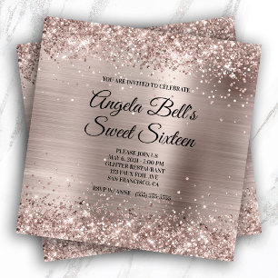 Glittery Pink Champagne Faux Foil Sweet Sixteen Invitation