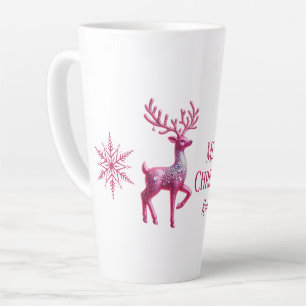 Glittery Pink Deer Merry Christmas Name Latte Mug