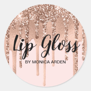 Glittery Pink Lip Gloss Classic Round Sticker