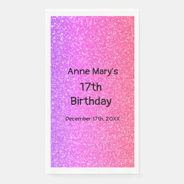 Glittery Pink Orange 17th Birthday Custom Age 2024 Napkin (Front)