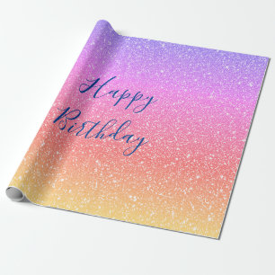 Glittery Pink Purple Ombre Colourful Happy Birthda Wrapping Paper