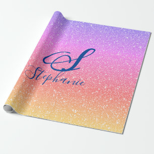 Glittery Pink Purple Ombre Monograms Name Cute Wrapping Paper