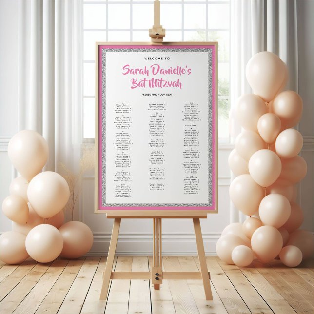 Glittery Pink Silver Alphabetical Seating Chart (Creator Uploaded)
