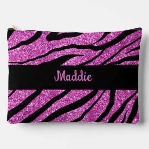Glittery Pink Zebra Stripes Pattern  Accessory Pouch