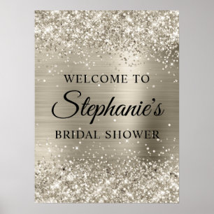 Glittery Platinum Faux Foil Bridal Shower Welcome Poster