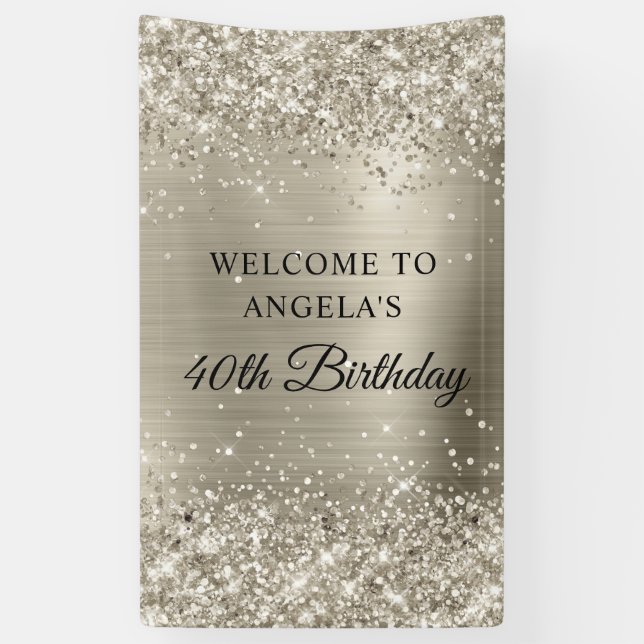 Glittery Platinum Foil 40th Birthday Vertical Banner (Vertical)