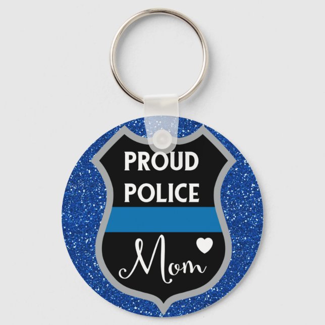 Glittery Proud Police Mum LEO Support Key Ring (Front)
