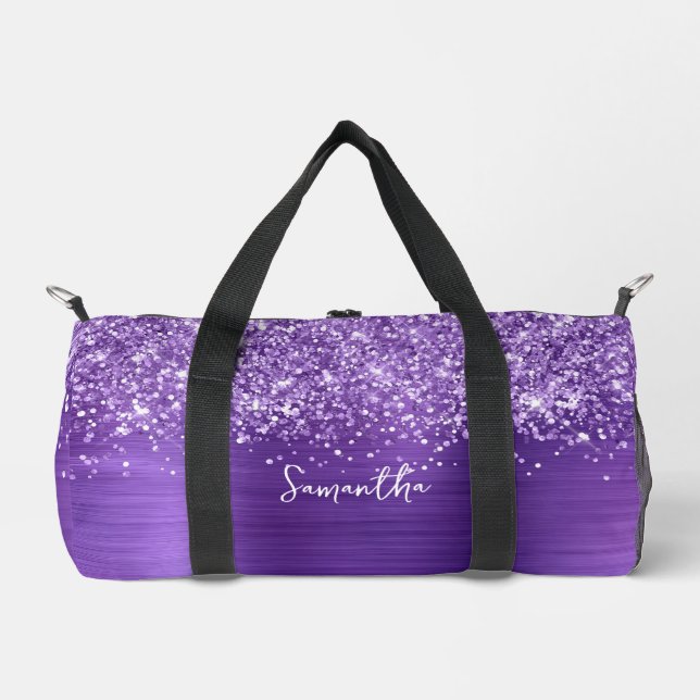 Glittery Purple Amethyst Glam Name Duffle Bag (Front)